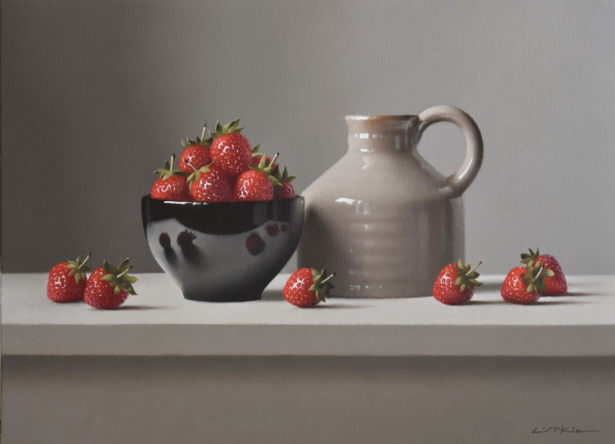 Earthenware Jug with Bowl and Strawberries