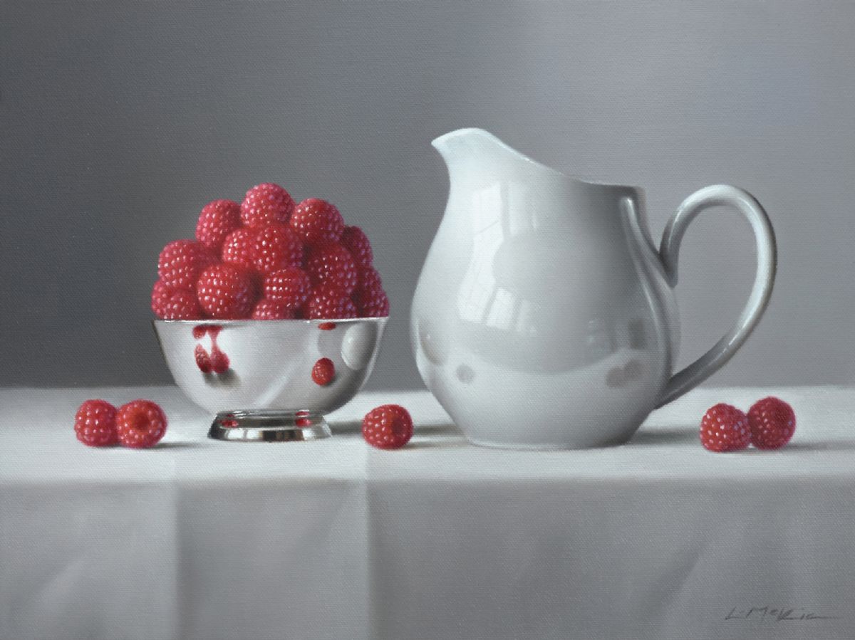 Silver Bowl with Raspberries and Jug