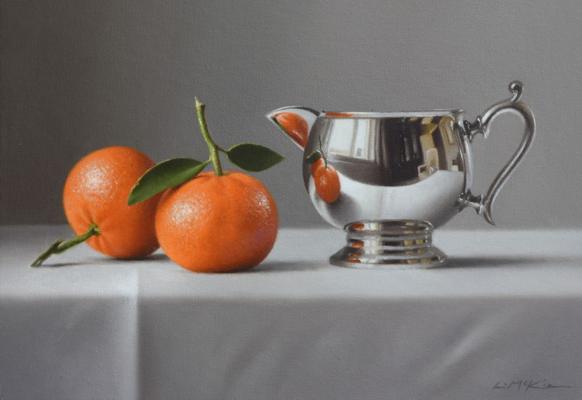 Two Clementines with Silver Jug