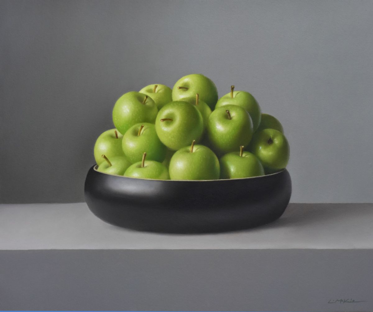 Green Apples with Black Bowl