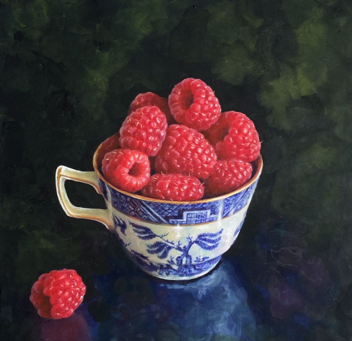 Raspberries in a Willow Pattern Cup