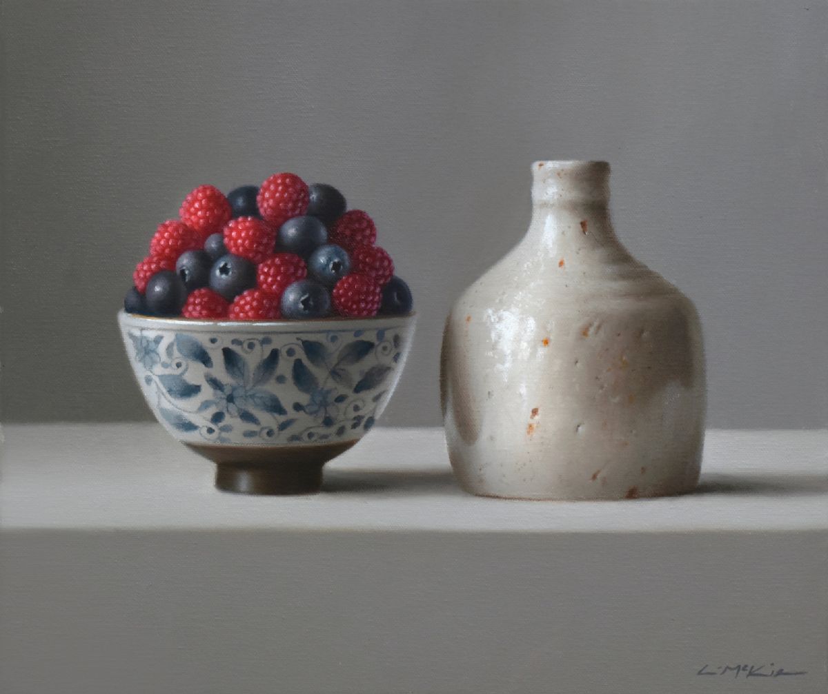 Stoneware Bottle with Berries