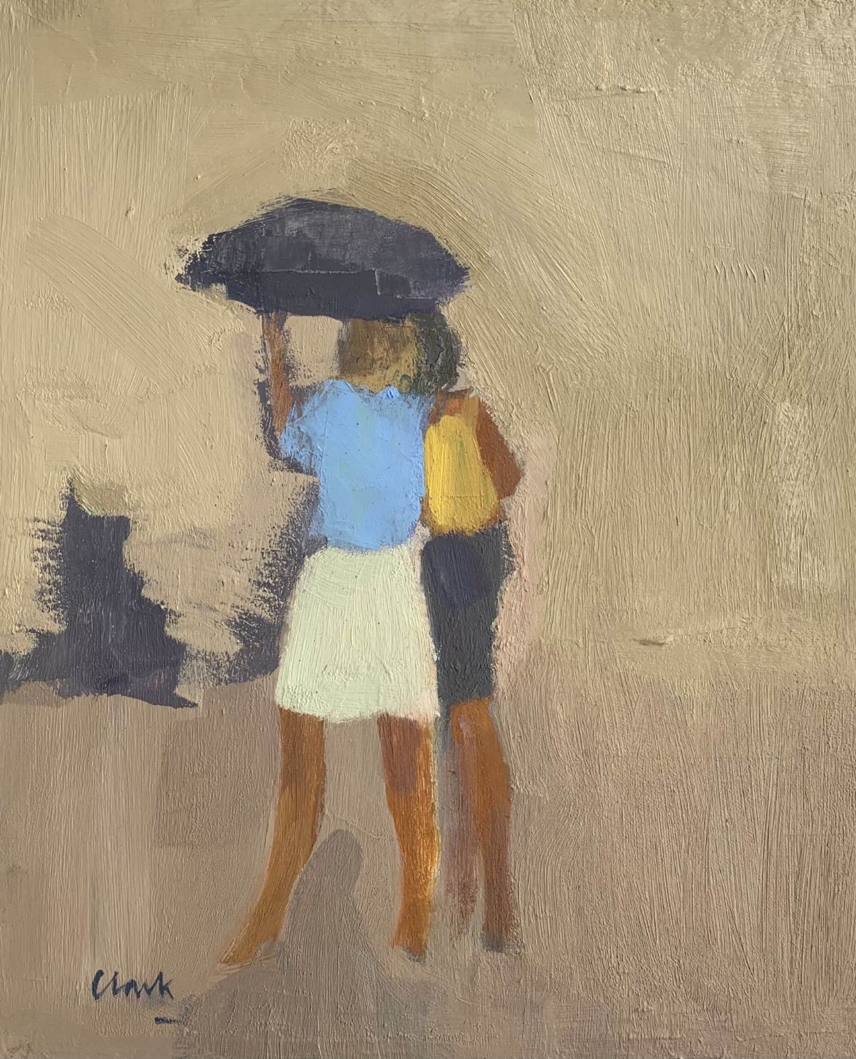 Two Women Sharing an Umbrella
